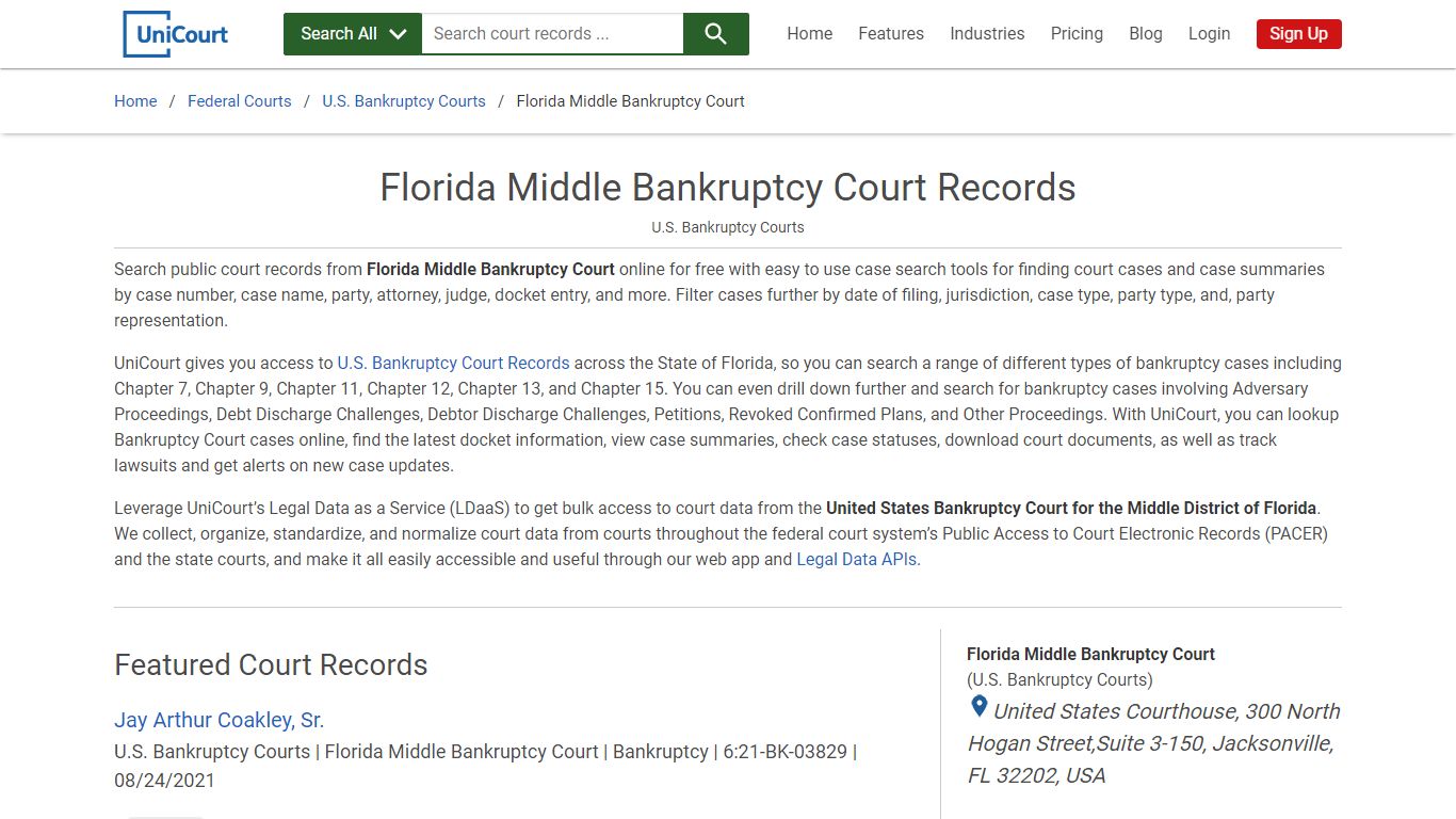 Florida Middle Bankruptcy Court Records | PACER Case Search | UniCourt