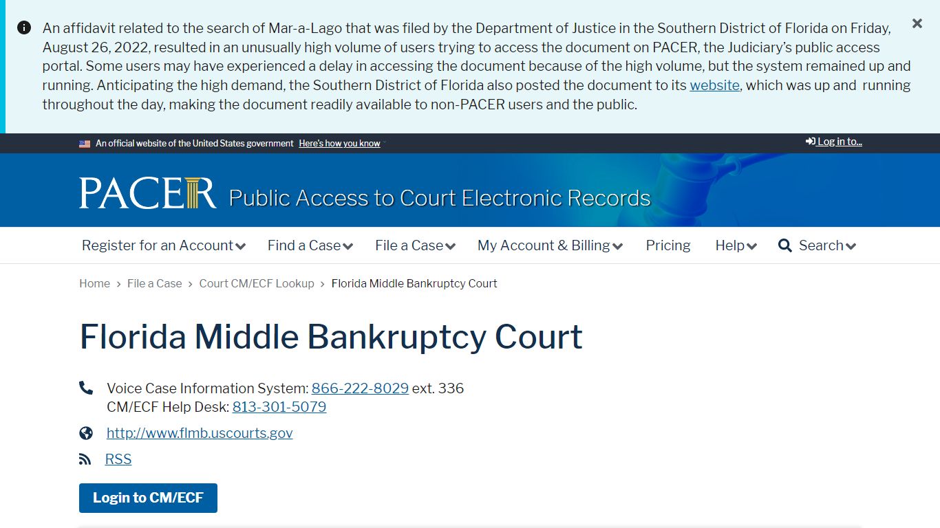 Florida Middle Bankruptcy Court | PACER: Federal Court Records